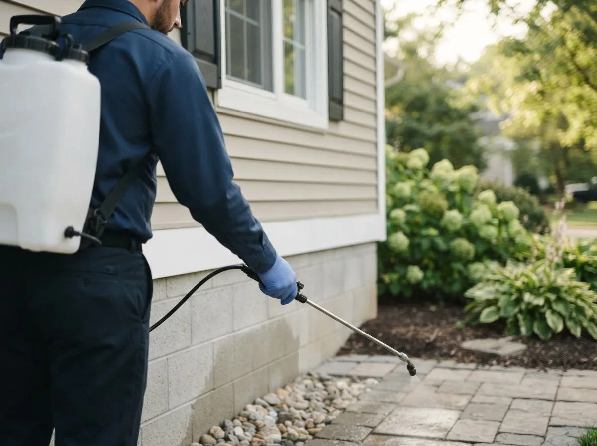 Pest control technician inspecting a home in Smithburg, WV
